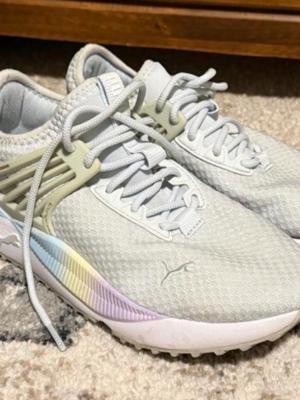 Puma Light Gray Sneakers with Pastel Rainbow Midsole